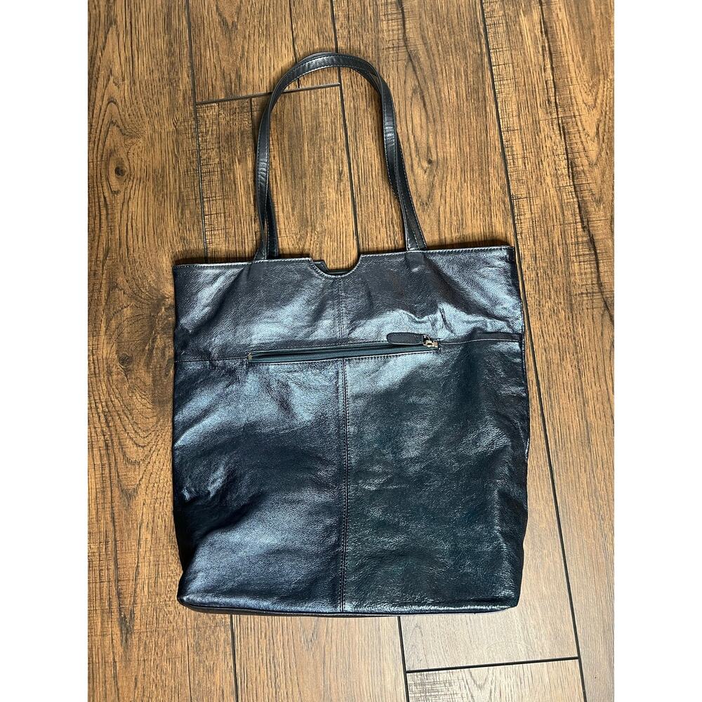 Wilsons Leather Blue Metallic Gunmetal Tote Bag Set Matching Clutch Y2K Cyber